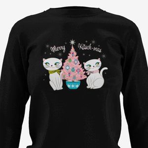 Vintage Holt Howard Cozy Kittens Black Sweatshirt Pyrex 50s Pink Christmas L